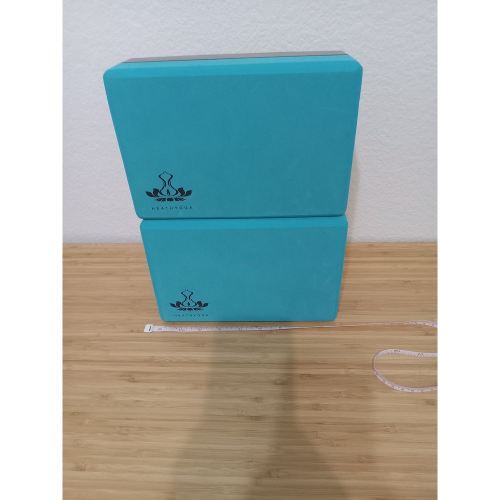 Heathyoga Set of 2 Yoga Blocks Teal Grey High Density EVA Foam Fitness Support